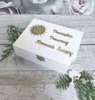 Pamiątka komunii- białe pudełko złote dekory