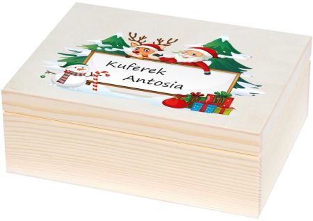 Pudełko natural z grafiką świąteczną personalizowane U86 -czerwone wnetrze